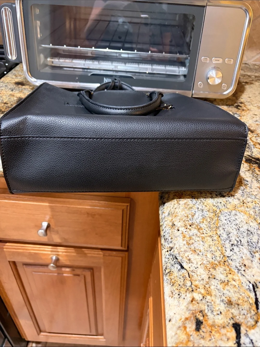 Anne Klein Black Pebble Leather Satchel with Tassels and Gold Hardware